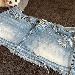 Denim, destroyed, paint splattered Abercrombie and Fitch skirt